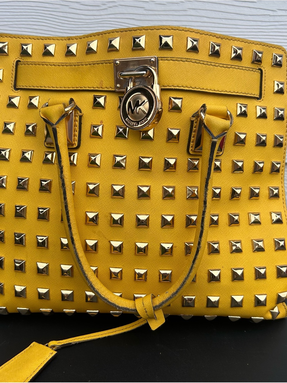 Michael Kors Yellow Studded Satchel with Gold Hardware - Picture 2 of 5